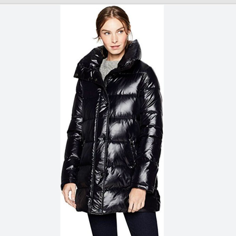 Haven Outerwear Mid-Length Shiny Black Puffer Jacket Size XS Insulated Quilted